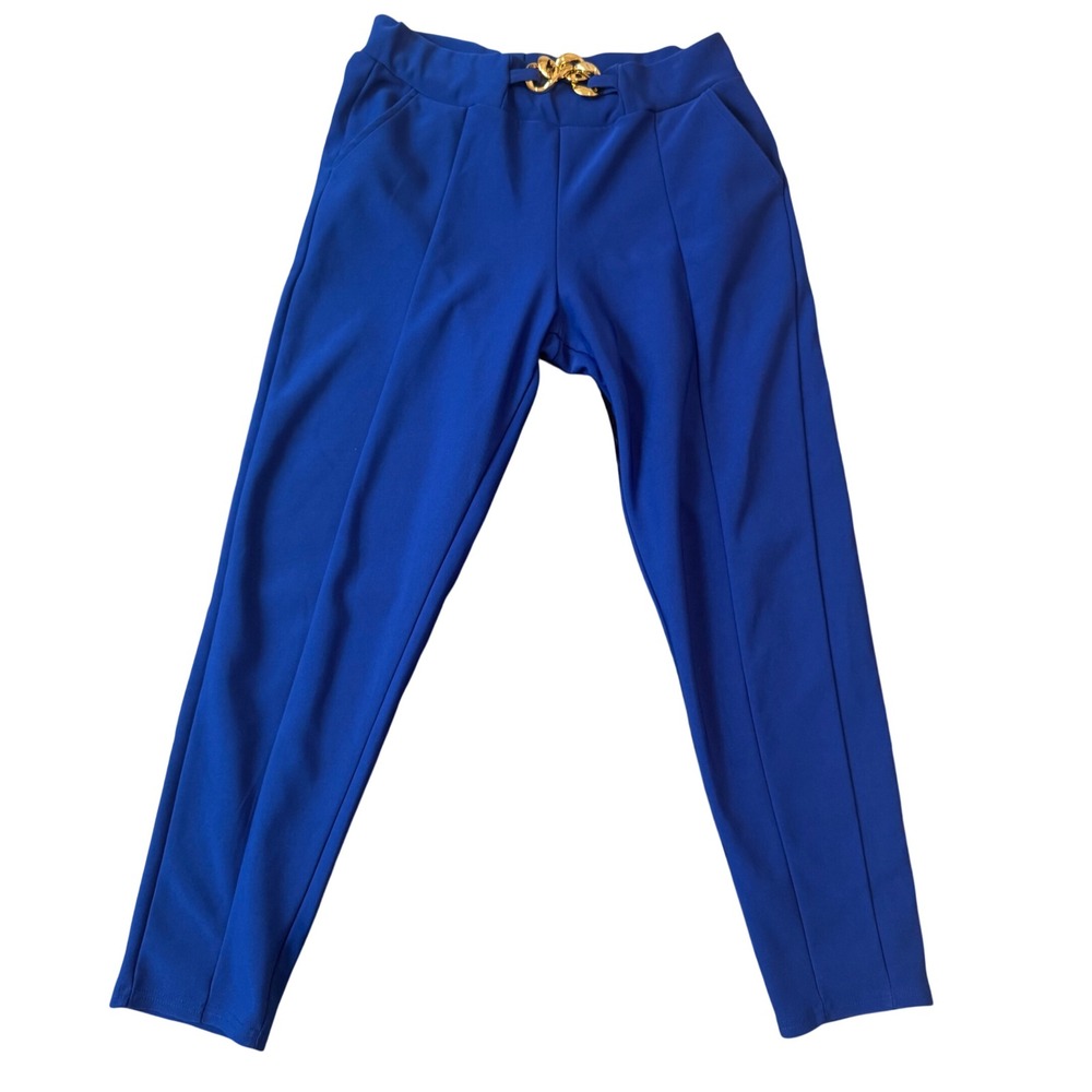 Belmite Womens Royal Blue‎ Tapered Slacks Gold Chain Detail Size L P92202